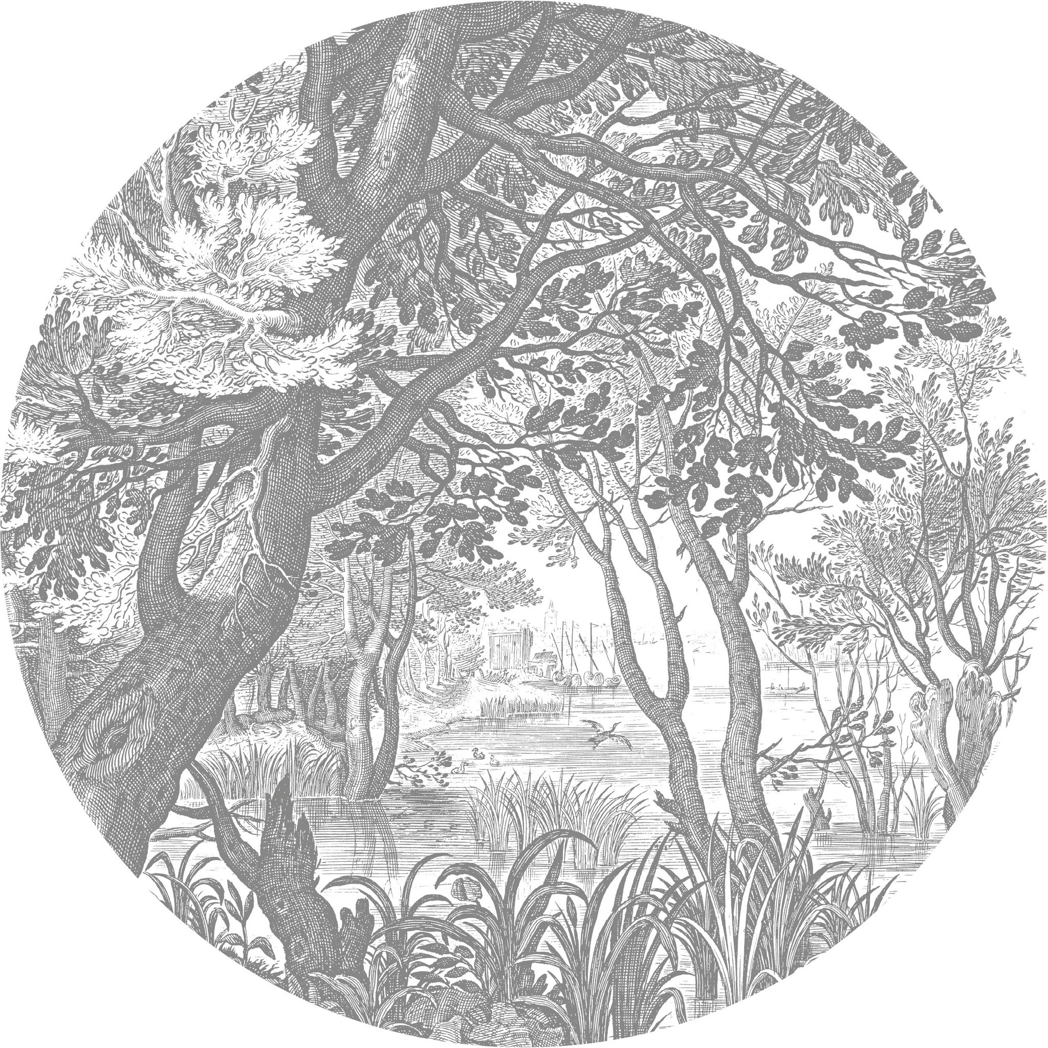 KEK Wallpaper Circle, Behangcirkel Engraved Landscape, ø 142,5 cm-8719743888081-316