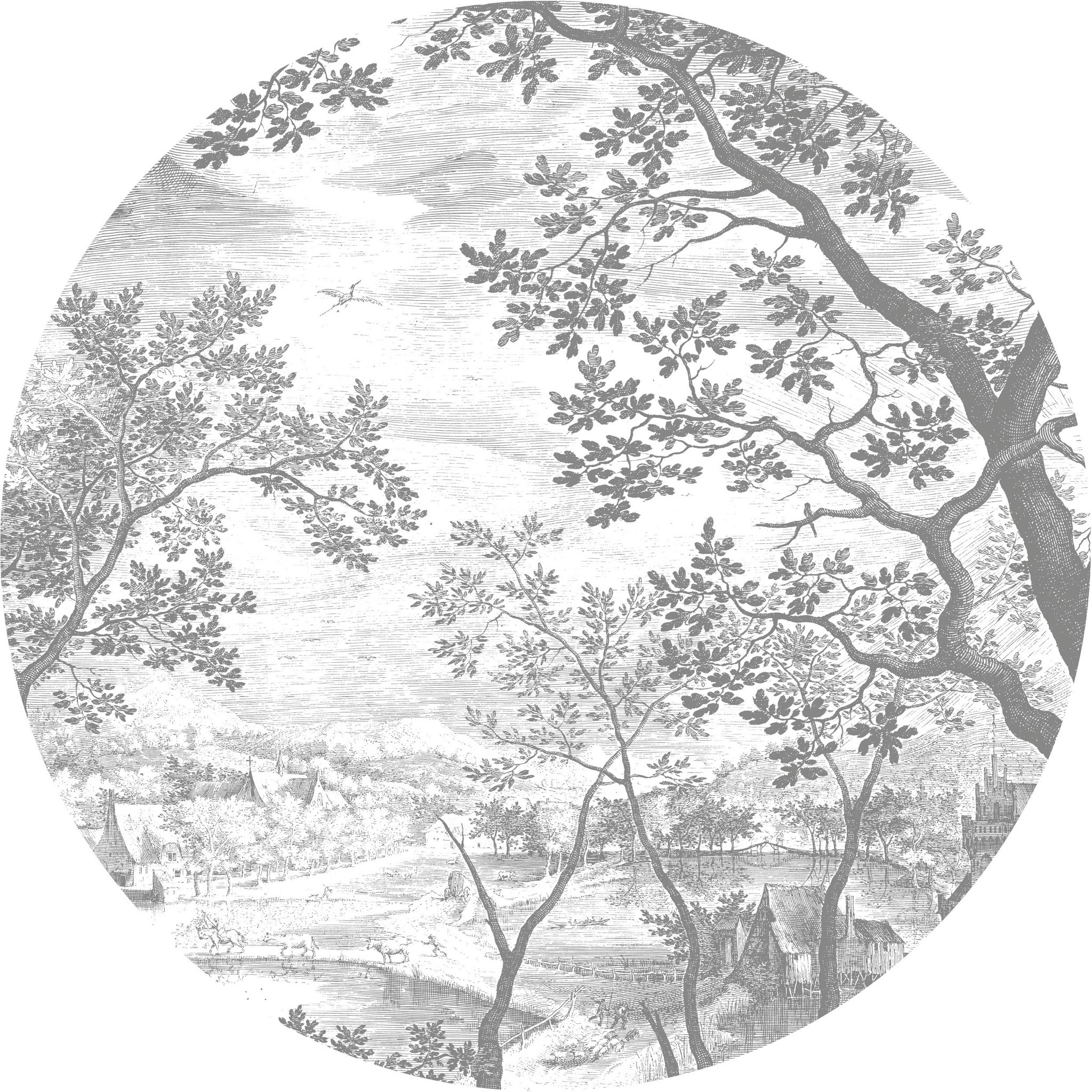 KEK Wallpaper Circle, Behangcirkel Engraved Landscape, ø 142,5 cm-8719743888104-312