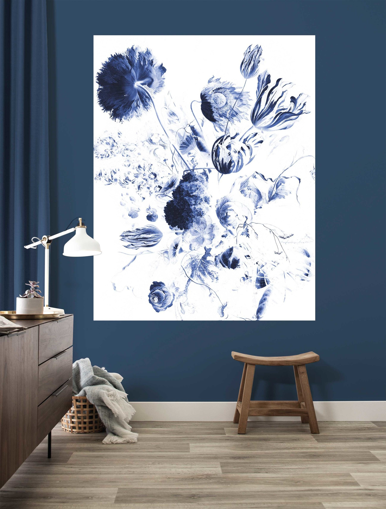 KEK Wallpaper Panel, Royal Blue Flowers 142,5x180cm-34